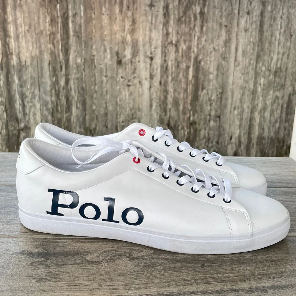 Polo Ralph‎ Lauren Longwood Sneakers Men 15 White Leather Big Logo Low Top Shoes